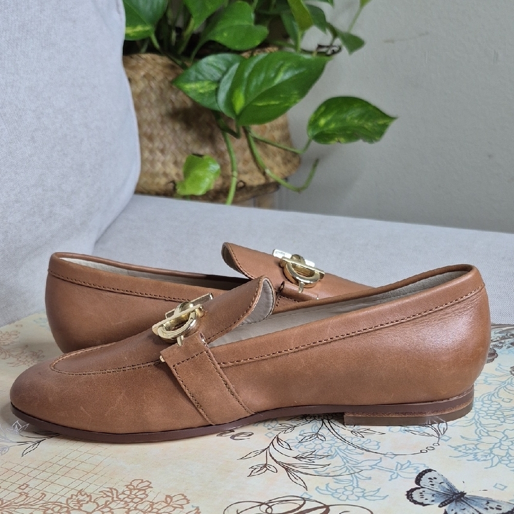 Cole Haan Tan Leather Loafers with Gold Buckle - Picture 5 of 7